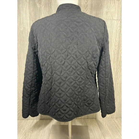 R.Q.T. Black Lined Quilted Embroidered Lightweight Button Up Jacket Womens SZ L - Picture 2 of 8